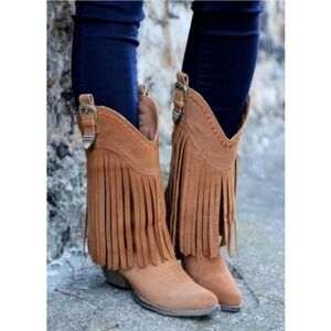 Very Volatile | Hillside Fringe Cowgirl Boots TanSize 7.5 Brown Western Bohemian